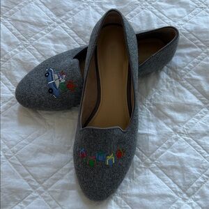 Talbots Gray Loafers with Colorful Embroidery
